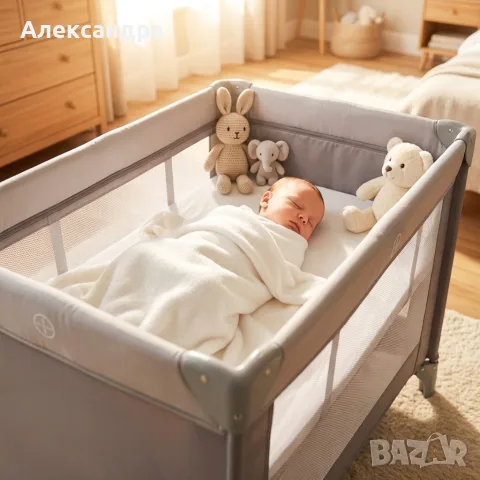 Пътно креватче с 2 нива, сиво, снимка 14 - Аксесоари и консумативи - 55796299