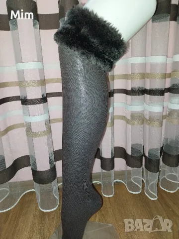 38/40 Плътни чорапи с пухчета в кафяво, снимка 4 - Дамски чорапи - 48020955