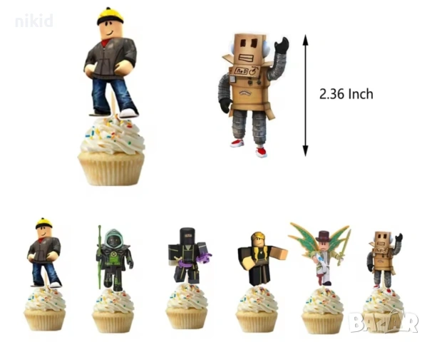 24 бр roblox Роблокс къси остри картонени топери за торта мъфини кексчета парти рожден, снимка 3 - Други - 36266309