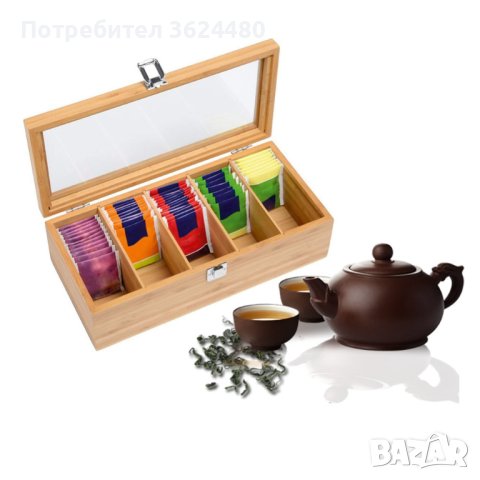 4097 Дървена кутия с 5 отделения за съхранение на чай, снимка 1 - Други стоки за дома - 42153573