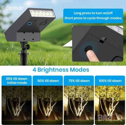 SOTTLOT Соларен LED прожектор за външен монтаж, димируем, топло бяло 3000K, IP65, 1 бр., снимка 3 - Соларни лампи - 51933556