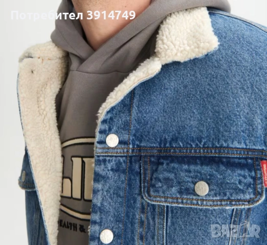НОВО Дънково, джинсово яке, шерпа хастар, метални копчета 'тик-так';качествен текстил, плътно, топло, снимка 4 - Якета - 51618726