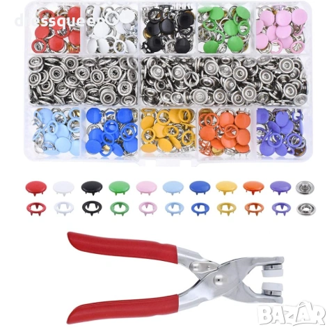 4875 10 цвята метални копчета с органайзер и монтажни клещи