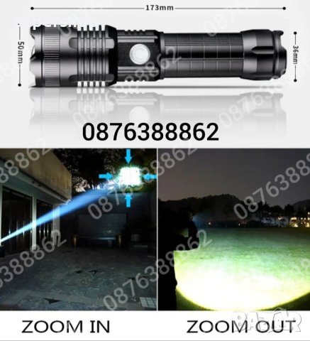 ПРОМО!Мощен лед фенер 900000 лумен POLICE,USB,акумулаторен,зуум,водоустойчив, снимка 6 - Къмпинг осветление - 41842212