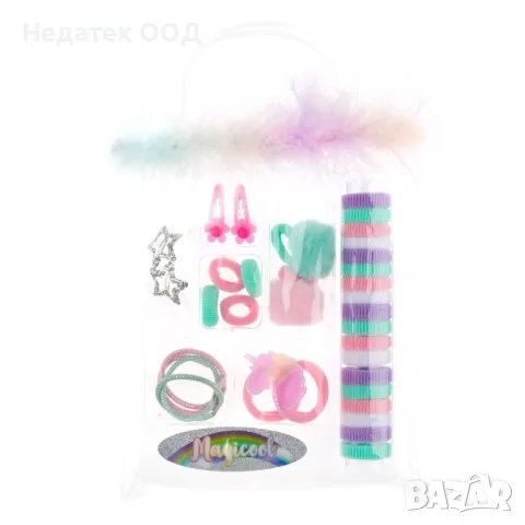 Комплект детски аксесоари за коса, Прозрачна торбичка, 33 бр., снимка 2 - Шноли, диадеми, ленти - 47403353