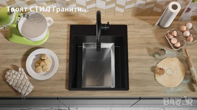 -31% Супер Промо Черна кухненска мивка от гранит Рига 45 XL 430 x 500, снимка 4 - Мивки - 49254214
