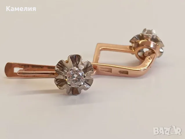 Руско злато. Обеци с брилианти. , снимка 9 - Обеци - 55989050