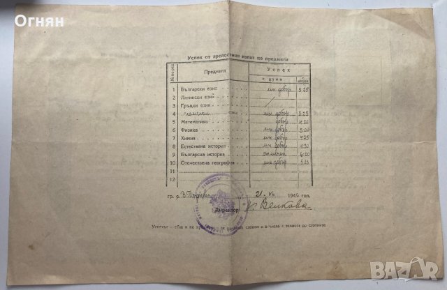 Свидетелство за зрелост 1946, снимка 2 - Антикварни и старинни предмети - 35933911