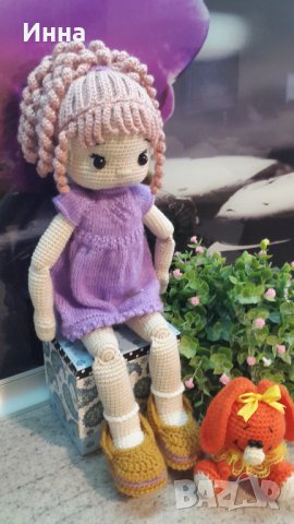 Плетена играчка Кукла Вика + подарък Зайче,  Ръчно изработена, Перфектен подарък