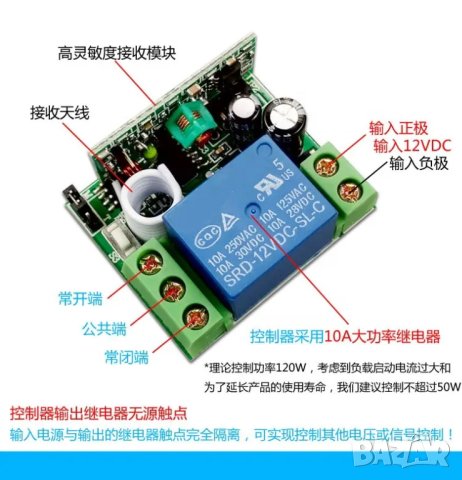 Модул за безжичен превключвател дистанционно управление 12V едноканален, снимка 3 - Друга електроника - 41906268