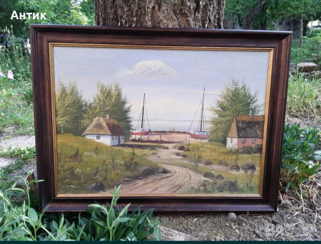 Красива Стара Картина Живопис Маслени Бои на Платно