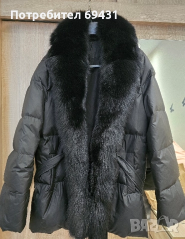 Черно яке с яка от естествен косъм, снимка 2 - Якета - 52304347