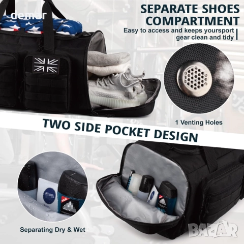 Тактическа спортна чанта, 50 литра, голяма, 3 в 1 с отделение за обувки, снимка 10 - Чанти - 51928969