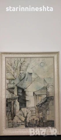 Стара картина масло платно ПРИКАЗКА старинна картина 