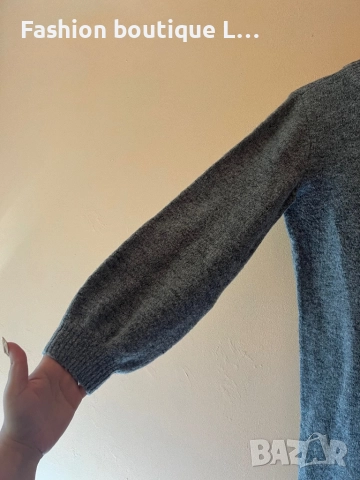 Сива вълнена рокля с дълъг ръкав М размер на марката Object с буфан ръкав 🩶🩶🩶, снимка 2 - Рокли - 52278425