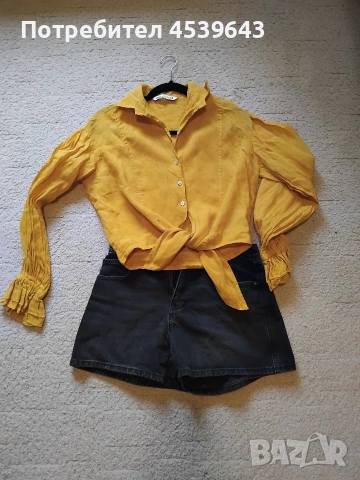 Ленена риза и черни дамски панталонки ZARA , снимка 2 - Къси панталони и бермуди - 52859310