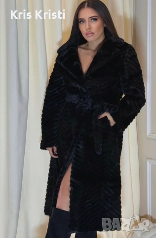 Черно пухкаво дълго палто, снимка 3 - Палта, манта - 52102517
