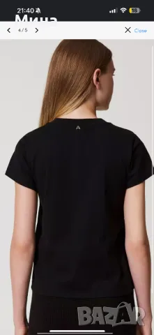 Черна тениска Twinset Actitude, снимка 4 - Тениски - 48936127