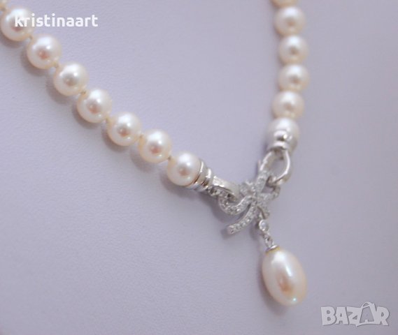 Колие  от бели  естествени перли,7мм-8мм, снимка 4 - Колиета, медальони, синджири - 38690670