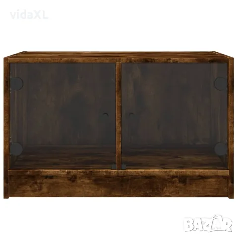 vidaXL Маса за кафе със стъклени врати, опушен дъб, 68x50x42 см, снимка 6 - Маси - 56148153