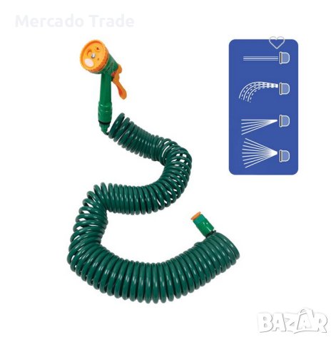 Маркуч Mercado Ttade, За поливане, Спирала, 4 аксесоара, 4 функции, 15м, Зелен, снимка 2 - Напояване - 40471233