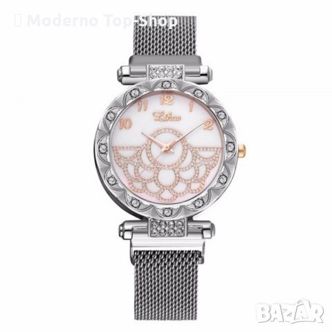 Дамски часовник с кристали и магнитна верижка.