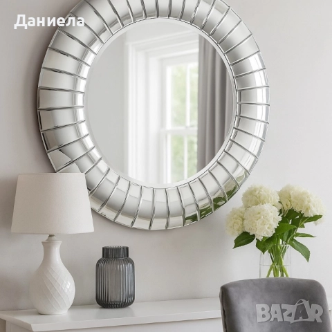Кръгло декоративно огледало с фасетирана рамка, снимка 6 - Други стоки за дома - 51733946