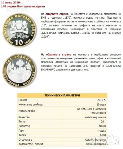 Монета 140 години Българска екзархия