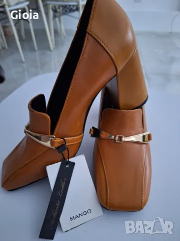 Mango естествена кожа дамски обувки на среден ток, снимка 1