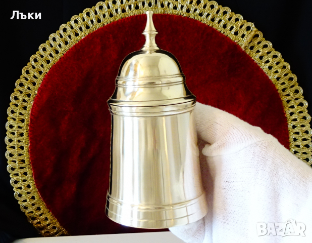 Масивна бронзова захарница,чаша с капак 310 гр. , снимка 2 - Антикварни и старинни предмети - 36302583