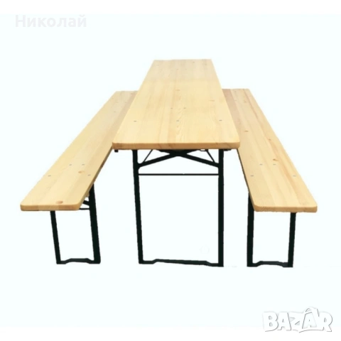 Сгъваем комплект градинска маса с 2 пейки - от чамово дървоо, снимка 3 - Градински мебели, декорация  - 53513042
