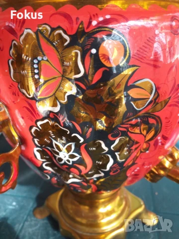 Уникален руски ръчно рисуван самовар чайник, снимка 5 - Антикварни и старинни предмети - 50839856