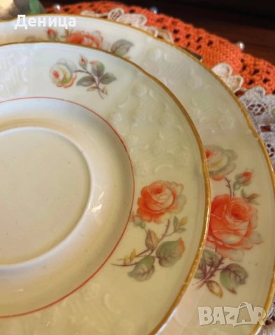 🧡 Wallendorf  Порцелан със страхотен цвят, красив релеф, снимка 7 - Чаши - 51697603