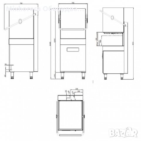 Конзолна съдомиялна с качулка - 400V - С помпа за препарат за изплакване - 400 V, снимка 2 - Обзавеждане за заведение - 35680539