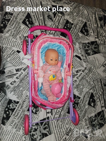 Детска количка с бебе и кошче, снимка 2 - Кукли - 53142954