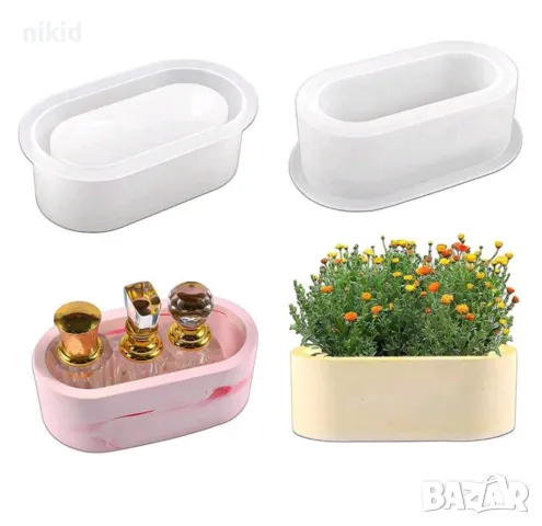 3D Висок Елипс саксия органайзер силиконов молд форма калъп смола сапун гипс шоколад саксия