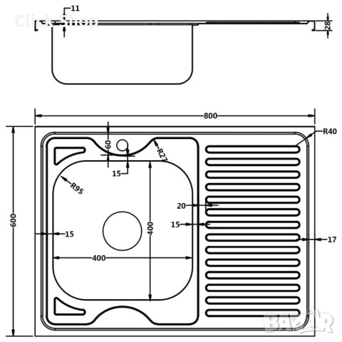 Кухненска мивка със сифон, сребриста, 800x600x155 мм, инокс, снимка 9 - Мивки - 42559149
