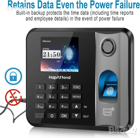 H1 Машина за отчитане на работно време, скенер за пръстови отпечатъци, 5 RFID карти, снимка 3 - Друга електроника - 53647466