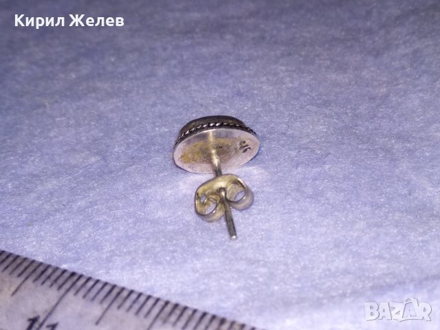 СТАРА СРЕБЪРНА АРТ ДЕКО ОБЕЦА СРЕБРО 925 АНГЛИЯ с ШЛИФОВАН ЛУНЕН КАМЪК и СТОМАНЕНА ЗАКОПЧАЛКА 38729, снимка 9 - Обеци - 41730287