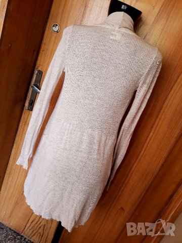 Бледо бежова тънка дълга отворена жилетка плетиво С, снимка 3 - Жилетки - 34278105