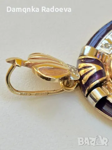 СССР златна висулка с Якутски Диаманти 14 карата, снимка 2 - Колиета, медальони, синджири - 49783796