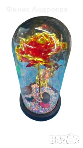 Вечна роза в стъкленица с LED осветление и влюбени фигурки, снимка 6 - Подаръци за жени - 48675017