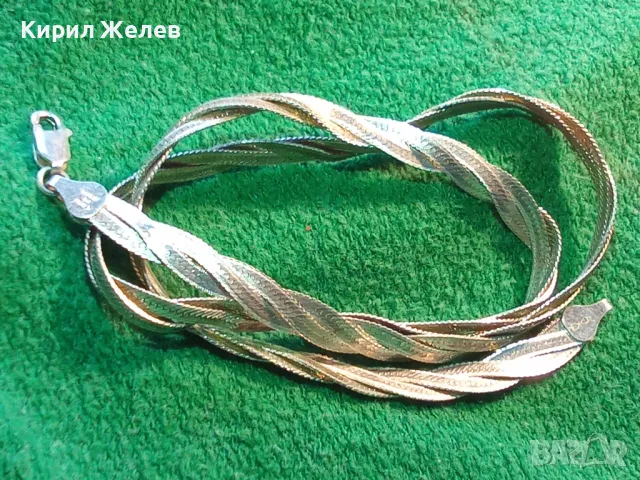 НЕЖНО ЛЕНТОВИДНО СРЕБЪРНО КОЛИЕ СРЕБРО 925 MADE in ITALY с БЯЛА ПОЗЛАТА - ЧАСТ от КОМПЛЕКТ 50139, снимка 15 - Колиета, медальони, синджири - 49378590