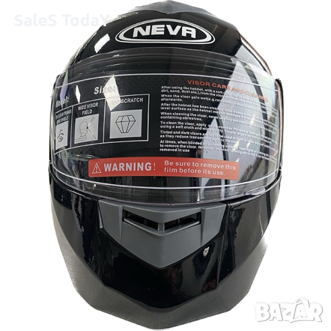 Каска за мотор с очила и визьор, черна с гланцово покритие, Модуларна , снимка 3 - Аксесоари и консумативи - 44682271