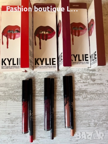Нови матови комплекти червило + молив на марката KYLIE цветовете са червен , телесен и тъмно лилав ❤, снимка 4 - Декоративна козметика - 52119877