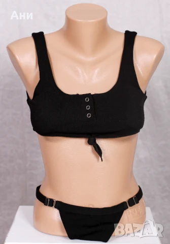  Нов черен бански костюм две части рипс топ модел лято 2025, снимка 1