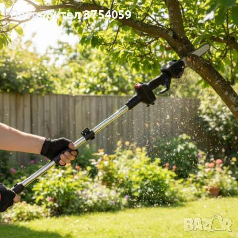 Акумулаторен мини верижен трион с телескопичен прът 21V – комплект за безопасно рязане на клони и дъ, снимка 2 - Други инструменти - 53124270