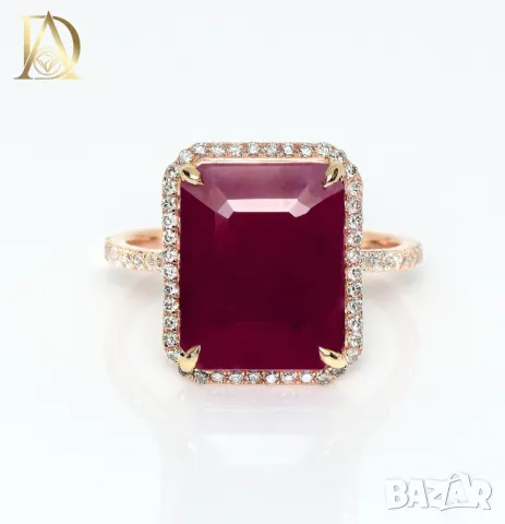 Нов Златен Пръстен с 7.47кт Естествен Рубин и 0.26кт Естествени Диаманти