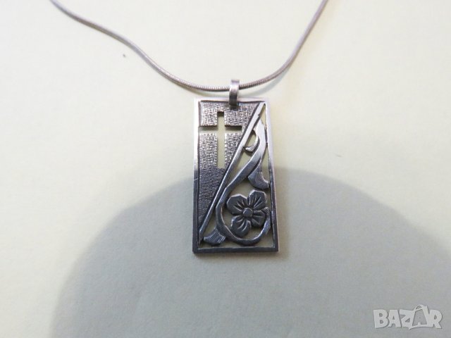 Сребърно синджирче със старина плочка кръст със цветя - Символът на възкресението на Христос сребро, снимка 2 - Колиета, медальони, синджири - 40692742
