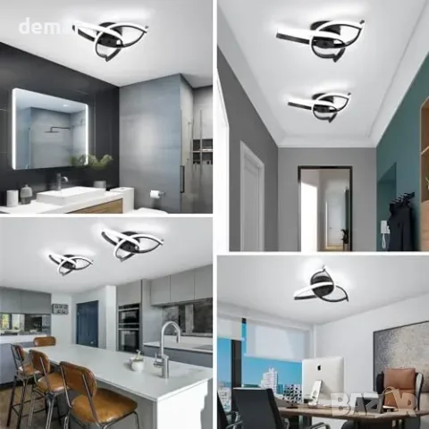 Модерна черна LED таванна лампа 30 W, 6500 K, 37 x 37 см, снимка 6 - Лампи за таван - 55827432